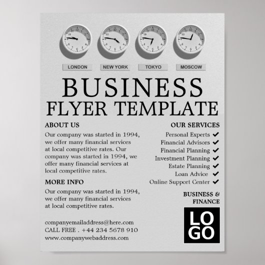 Wereldklokken, zakelijk en financieel Adverteren Poster (Voorkant)