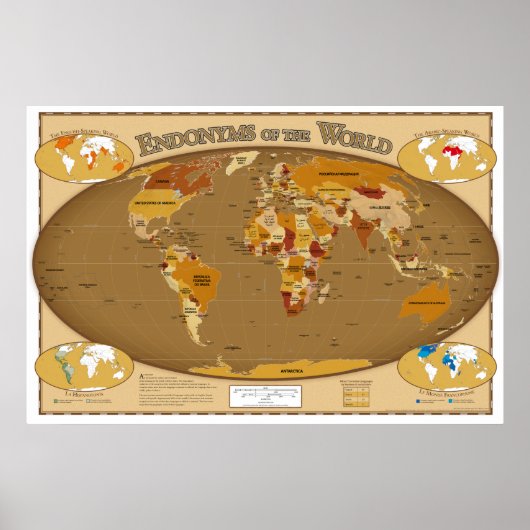 Wereldlanden in hun lokale taal (Endonyms) Poster (Voorkant)