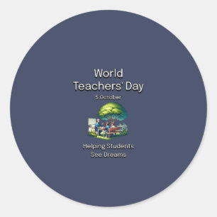 Wereldlerarendag. Studenten helpen dromen te zien. Ronde Sticker