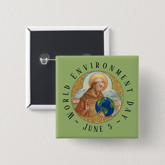 Wereldmilieudag en Sint-Francis van Assisi Vierkante Button 5,1 Cm (Voorkant /achterkant)