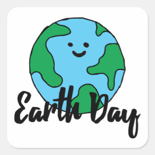 Wereldmilieuvriendelijk pictogram op aarde Happy E Vierkante Sticker