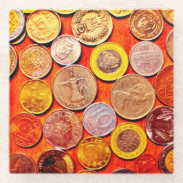 Wereldmunten Glazen Onderzetter
