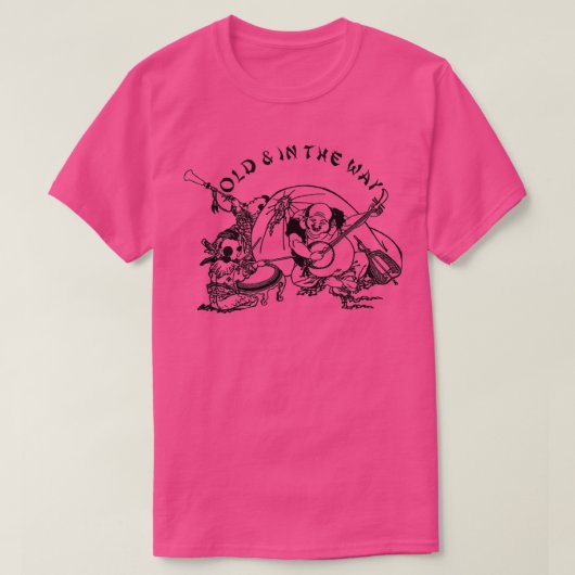 Wereldmuziek oud en onderweg t-shirt (Design voorkant)