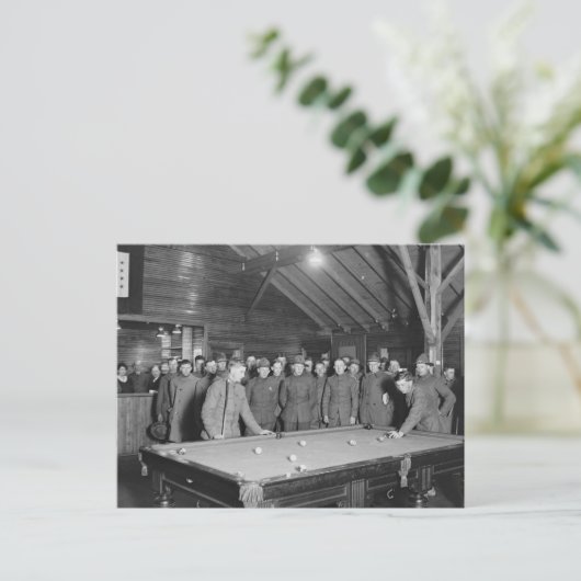 Wereldoorlog 1 YMCA Pool Hall, jaren 1910 Briefkaart (Staand voorkant)