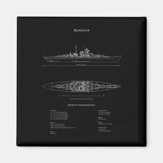 Wereldoorlog 2 Duits Bismarck Schip Model WW2 geve Magneet (Voorkant)