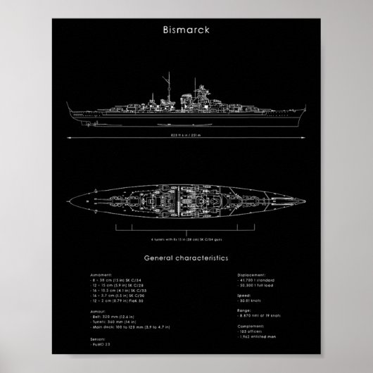 Wereldoorlog 2 Duits Bismarck Schip Model WW2 geve Poster (Voorkant)