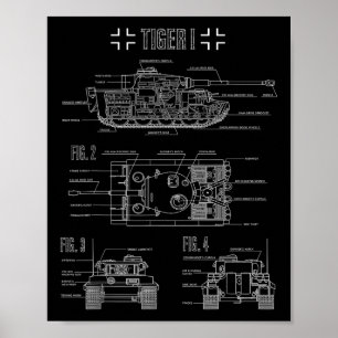 Wereldoorlog 2 Duitse Tank Tiger I Engineering Blu Poster