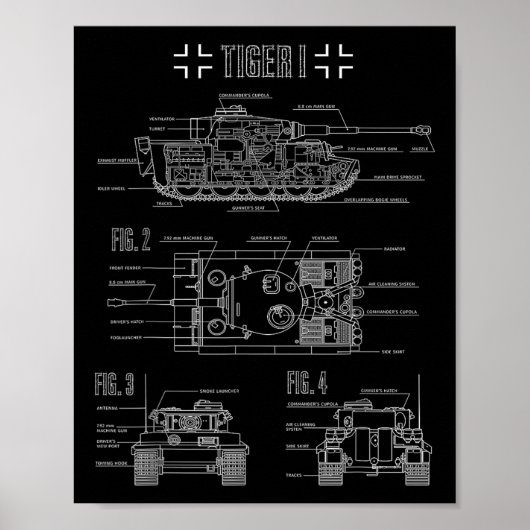 Wereldoorlog 2 Duitse Tank Tiger I Engineering Blu Poster (Voorkant)