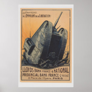 Wereldoorlog I918 Franse Tankposter - Lloyds Bank Poster