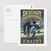 Wereldoorlog I Duitse Gorilla Propoganda Briefkaart (Voorkant / Achterkant)