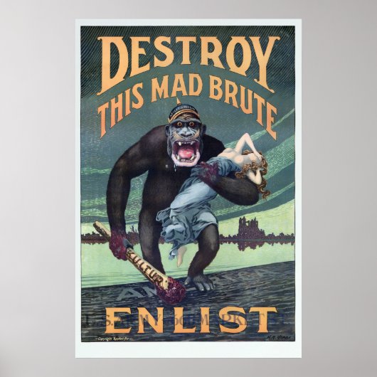 Wereldoorlog I Duitse Gorilla Propoganda Poster (Voorkant)
