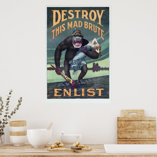  Wereldoorlog I Duitse Gorilla Propoganda Poster (Keuken)