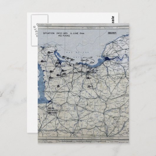 Wereldoorlog II D-Day Map 6 juni 1944 Briefkaart (Voorkant / Achterkant)