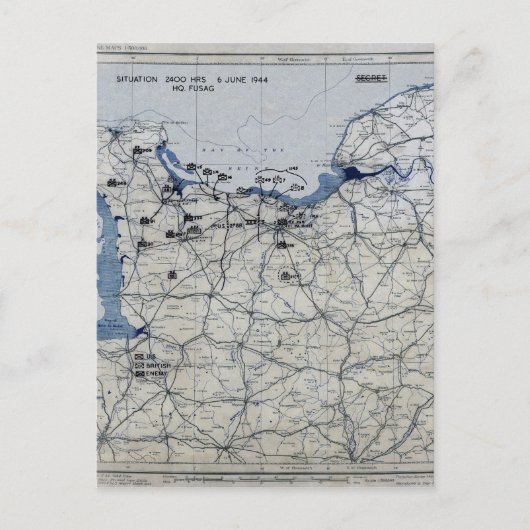 Wereldoorlog II D-Day Map 6 juni 1944 Briefkaart (Voorkant)
