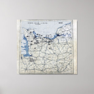 Wereldoorlog II D-Day Map 6 juni 1944 Canvas Afdruk