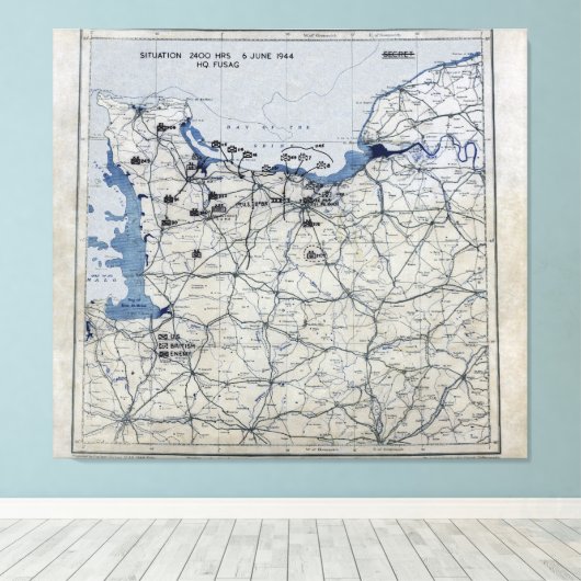 Wereldoorlog II D-Day Map 6 juni 1944 Canvas Afdruk (Insitu (Houten vloer))