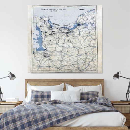 Wereldoorlog II D-Day Map 6 juni 1944 Canvas Afdruk (Insitu (Slaapkamer))