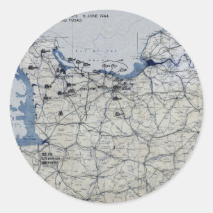 Wereldoorlog II D-Day Map 6 juni 1944 Ronde Sticker