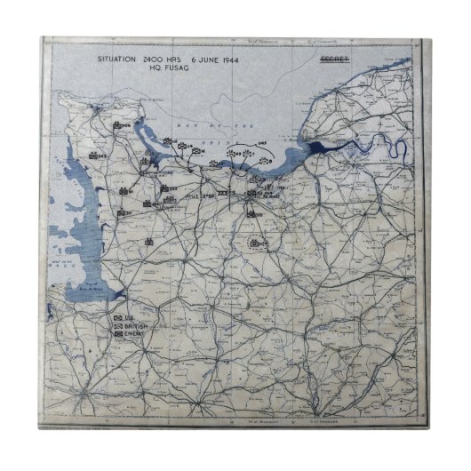 Wereldoorlog II D-Day Map 6 juni 1944 Tegeltje (Voorkant)