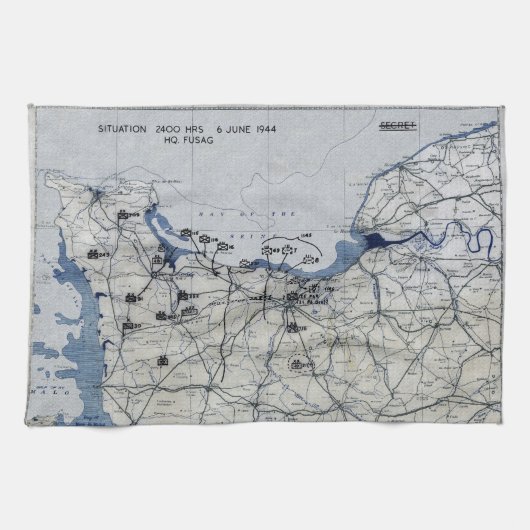 Wereldoorlog II D-Day Map 6 juni 1944 Theedoek (Horizontaal)