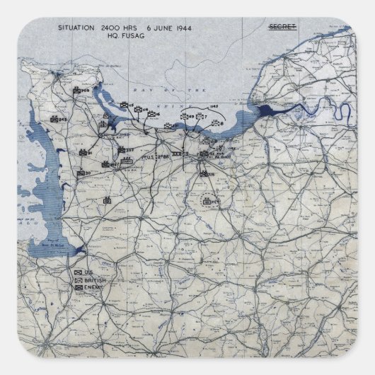 Wereldoorlog II D-Day Map 6 juni 1944 Vierkante Sticker (Voorkant)