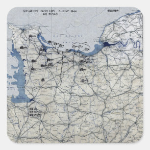 Wereldoorlog II D-Day Map 6 juni 1944 Vierkante Sticker