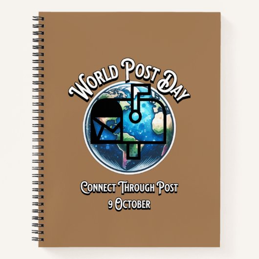 Wereldpostdag. Verbinden via Post. Notitieboek (Voorkant)