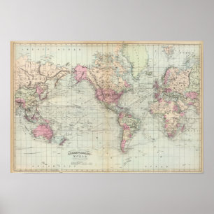 Wereldprojectie van Mercator Poster