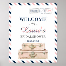 Wereldreis Luchtvaart Bruids Shower Navy Welkom Poster