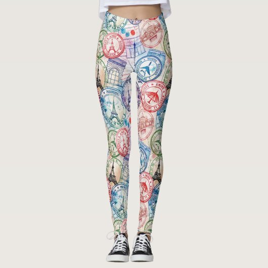 Wereldreis Paspoortstempelpatroon (2) Leggings (Voorkant)