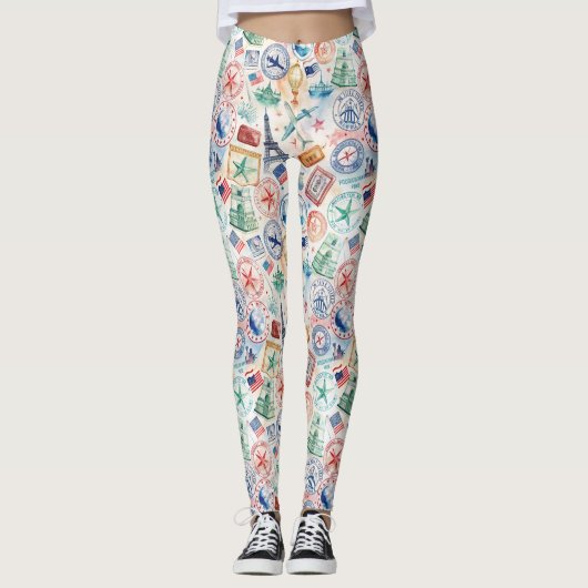 Wereldreis stempelpatroon (3) leggings (Voorkant)