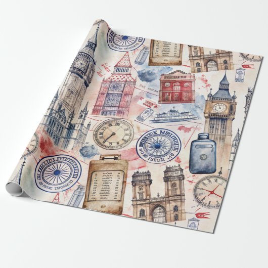 Wereldreis Stempelpatroon (5) Cadeaupapier (Uitgerold)