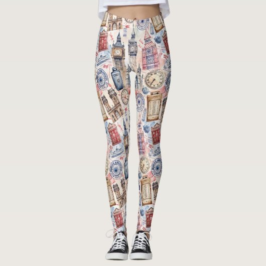 Wereldreis Stempelpatroon (5) Leggings (Voorkant)