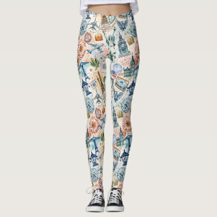 Wereldreis stempelpatroon (6) leggings