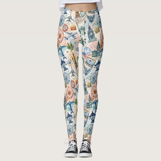 Wereldreis stempelpatroon (6) leggings (Voorkant)