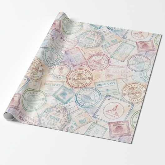 Wereldreis Stempelpatroon (8) Cadeaupapier (Uitgerold)