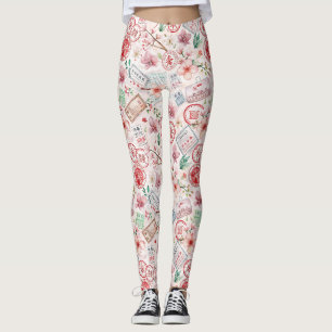 Wereldreis Stempelpatroon Vintage (1) Leggings