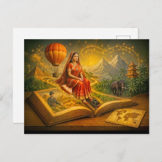 Wereldreis vanuit klassiek reisboek feestdagenkaart (Voorkant / Achterkant)