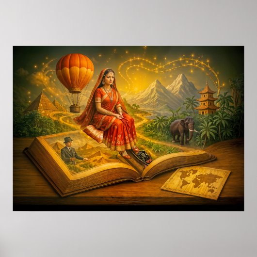 Wereldreis vanuit klassiek reisboek poster (Voorkant)