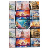 Wereldreisbestemmingen in Waterverf Medium Cadeauzakje (Voorkant)