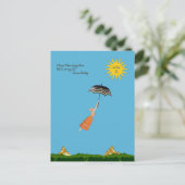 Wereldreiskaart met vliegende vrouw en paraplu briefkaart (Staand voorkant)