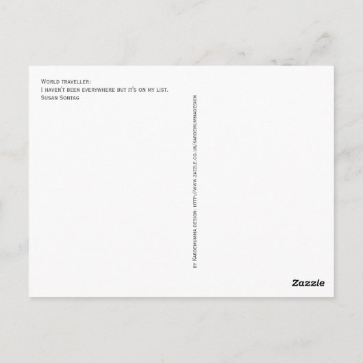 Wereldreiskaart met vliegende vrouw en paraplu briefkaart (Achterkant)