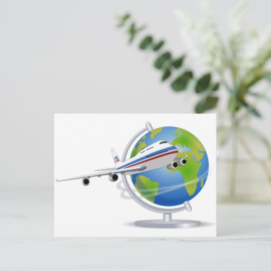 Wereldreisvliegtuig en -Wereldbol Briefkaart (Staand voorkant)