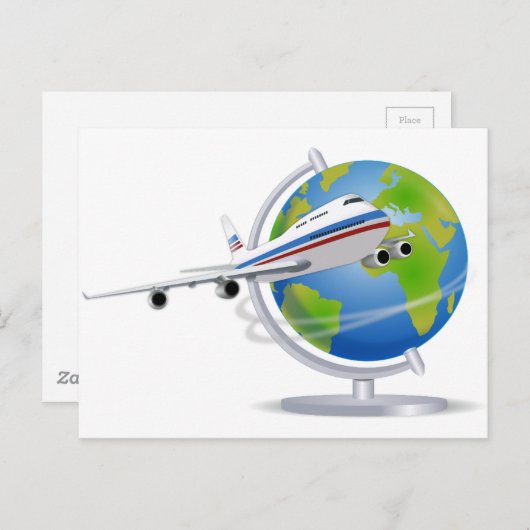 Wereldreisvliegtuig en -Wereldbol Briefkaart (Voorkant / Achterkant)