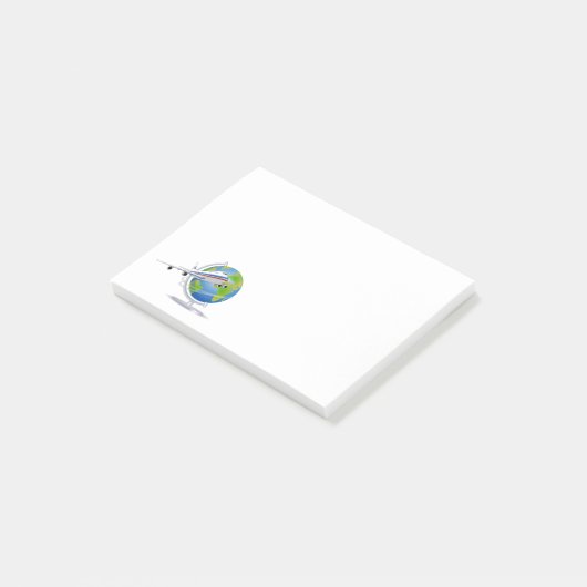 Wereldreisvliegtuig en -Wereldbol Post-it® Notes (Schuin)