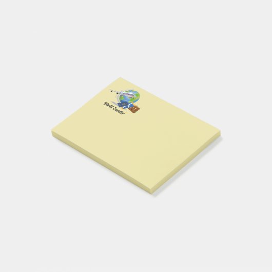 Wereldreiziger:  bagage , vervoerbewijzen en paspo post-it® notes (Schuin)