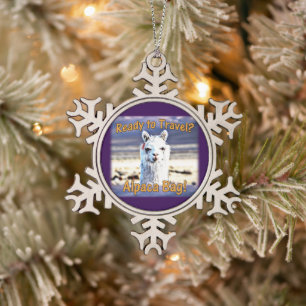 Wereldreiziger - Grappige Alpaca tas Tin Sneeuwvlok Ornament