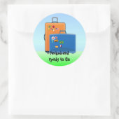 Wereldreiziger, ingepakt en klaar om te gaan, baga ronde sticker (Tas)