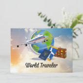 Wereldreiziger, ingepakt en klaar voor vertrek feestdagenkaart (Staand voorkant)