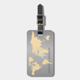 Wereldreiziger kaart Goud Borstel metaal Monogram Bagagelabel